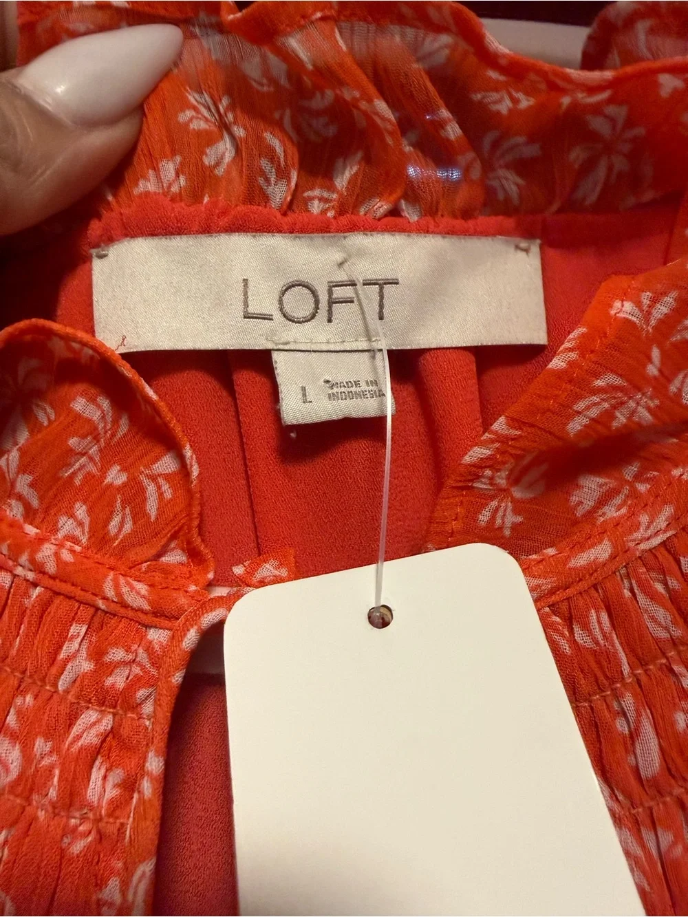 LOFT Bright Orange Floral Ruffle-Neck Blouse
